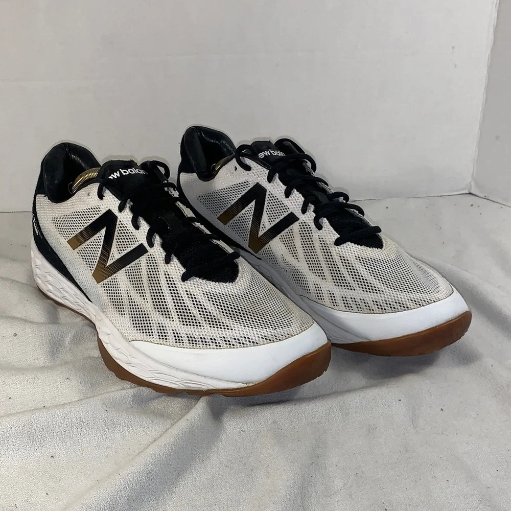 New Balance Men's Fresh Foam 80v3 White/Black Athletic Shoes with Brown Accents